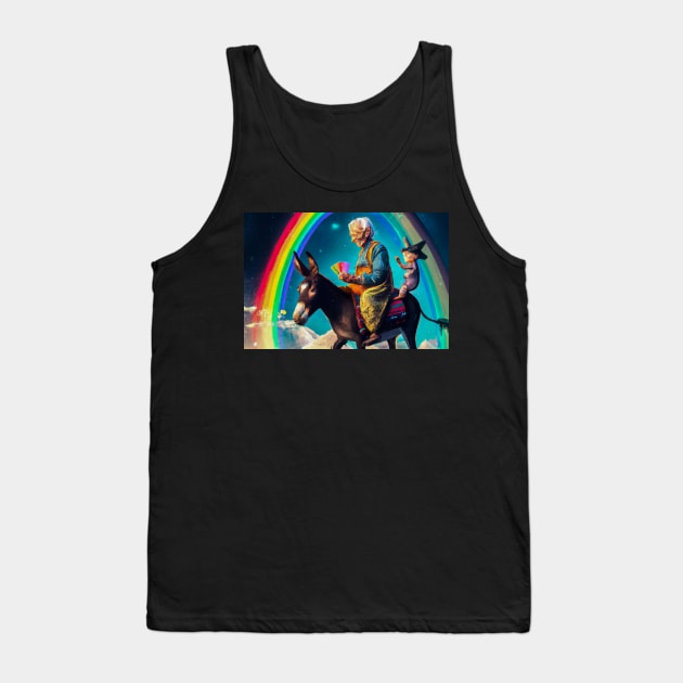 Old Woman on a Donkey with Playing Cards - Greeting Card Tank Top by JohnCorney